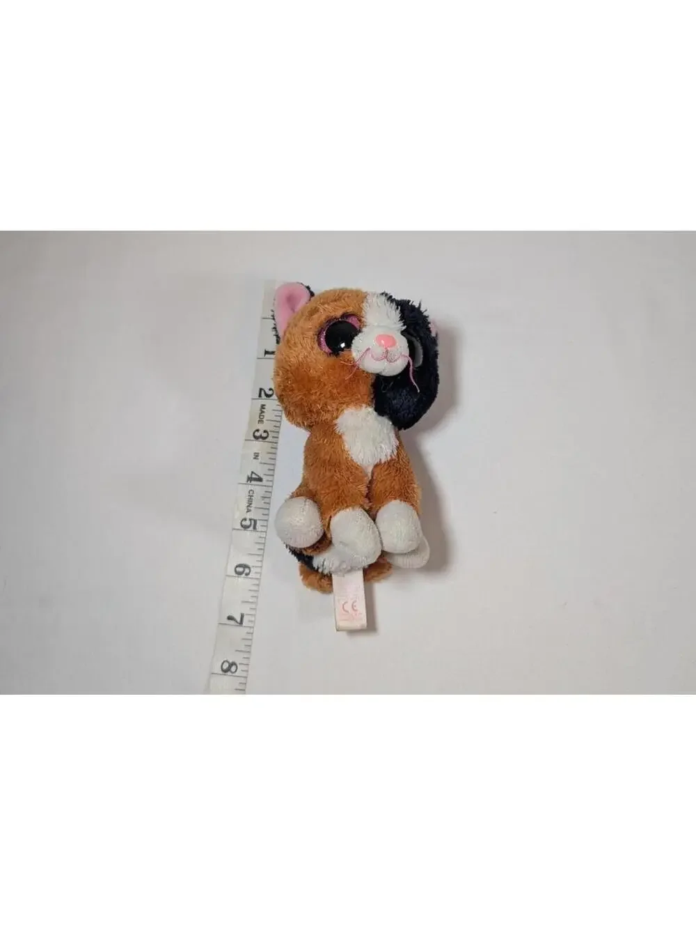 Ty Beanie Boos Cute Calico Plush Cat with Big Pink Eyes 2016